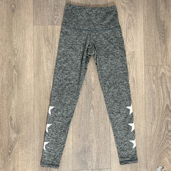 Strut This Revolve Star Print Leggings Full Length Grey Marle High Rise - Picture 4 of 16
